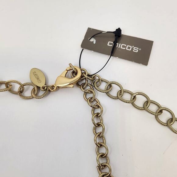 Chicos Faux Turquoise Coin Accent Long Necklace Two Tone Metal Y Drop Jewelry - Picture 4 of 6